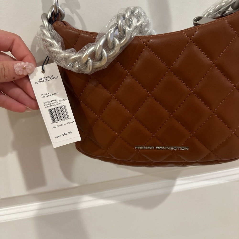 French Connection Tan Quilted Shoulder Bag